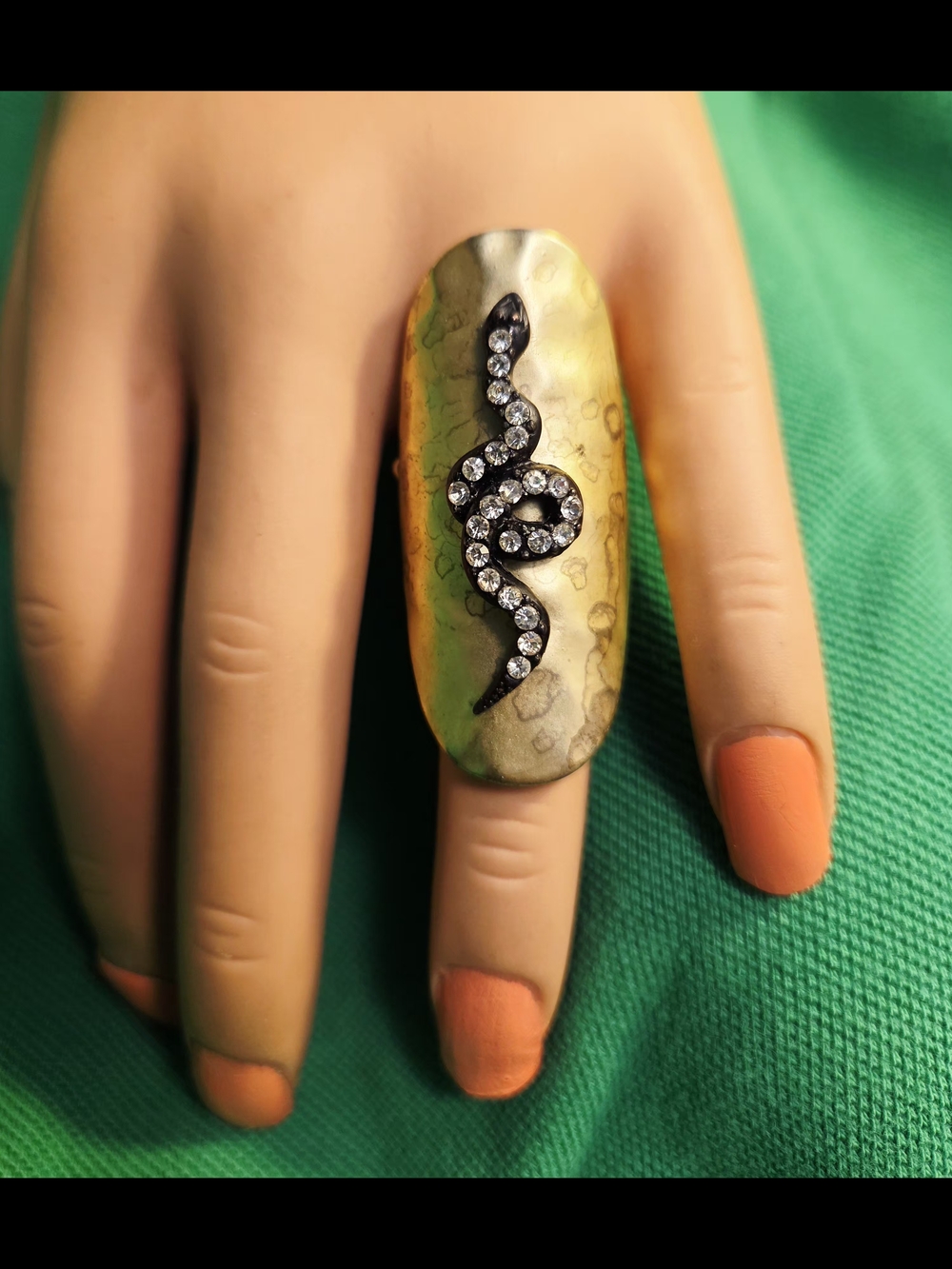 VINTAGE Handcrafted Gold-Tone Statement Ring with Crystal Snake Accent Adjustabl